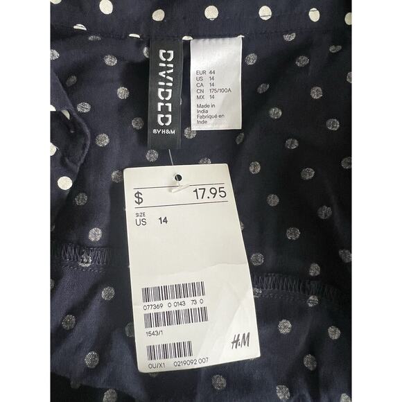 NEW H&M Divided Blue Polka Dot Long Sleeve Button Up Shirt Sz 14 - Picture 6 of 6